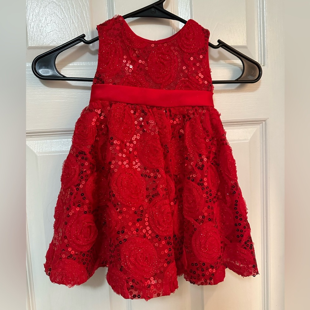 New! Girls Rare Editions Red Rose Sequins Dress Size 18 month